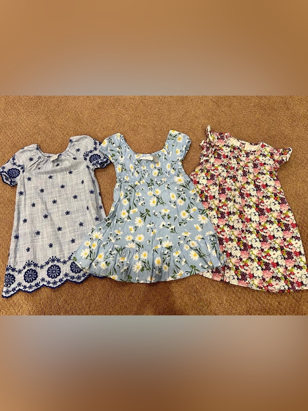 Blue embroidered, Daisy Print Kids Dress with Smocked Bodice 3T different brand